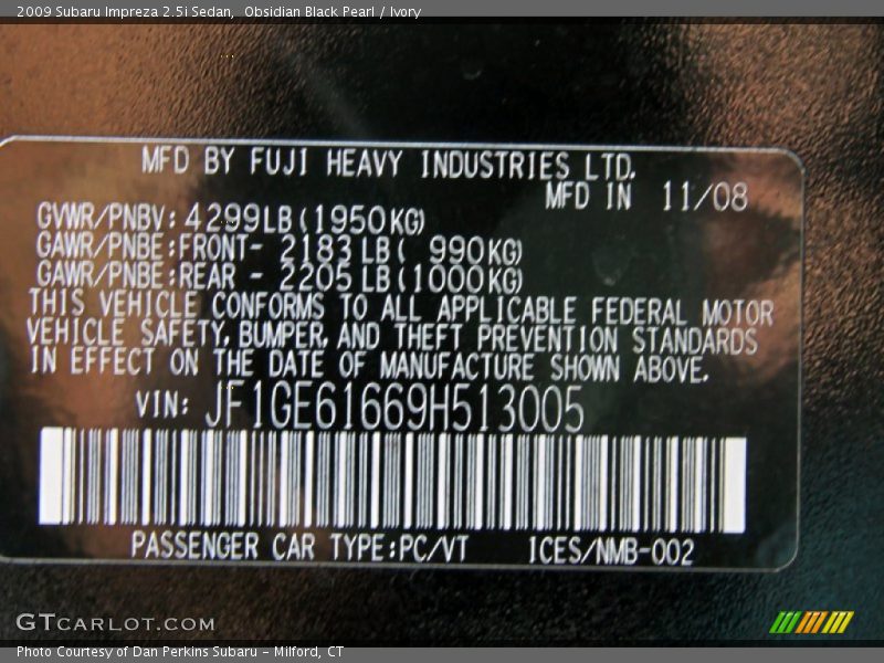 Obsidian Black Pearl / Ivory 2009 Subaru Impreza 2.5i Sedan