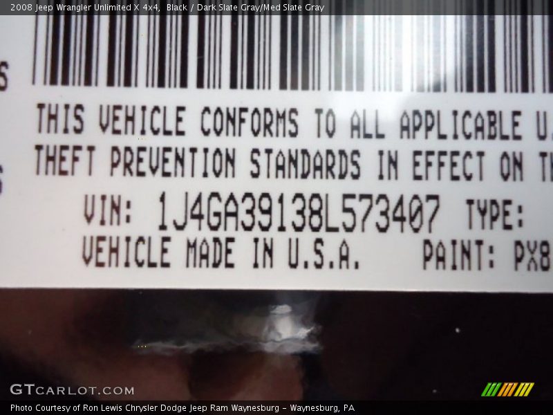 Black / Dark Slate Gray/Med Slate Gray 2008 Jeep Wrangler Unlimited X 4x4
