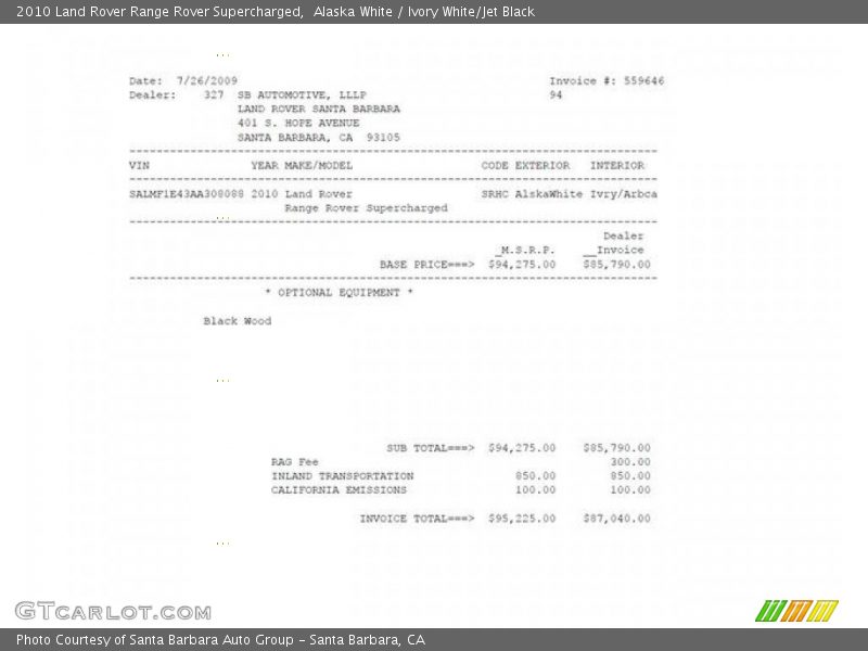 Alaska White / Ivory White/Jet Black 2010 Land Rover Range Rover Supercharged