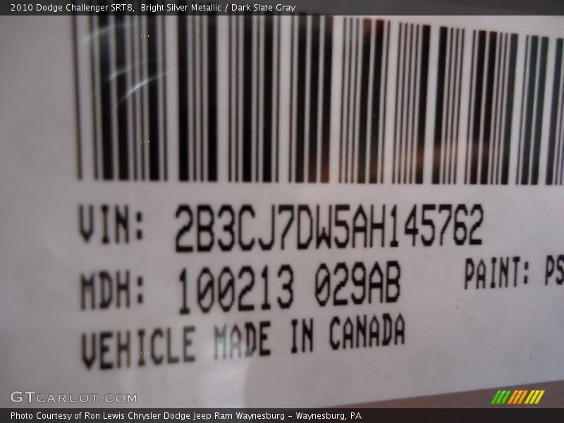 Bright Silver Metallic / Dark Slate Gray 2010 Dodge Challenger SRT8