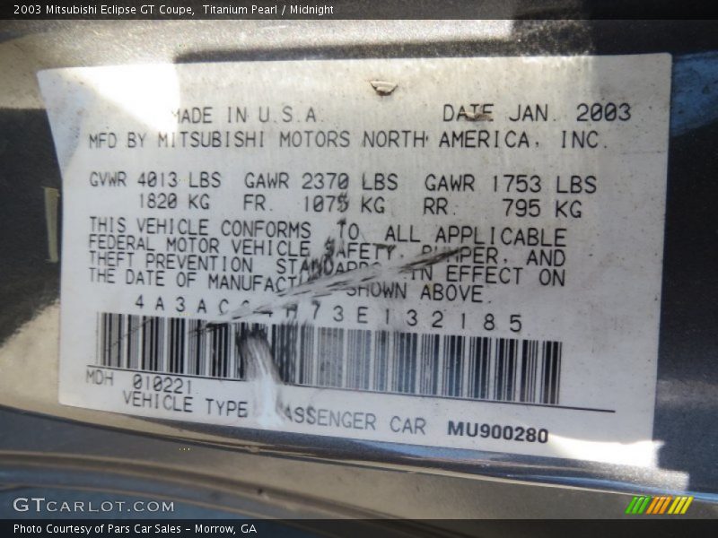 Titanium Pearl / Midnight 2003 Mitsubishi Eclipse GT Coupe
