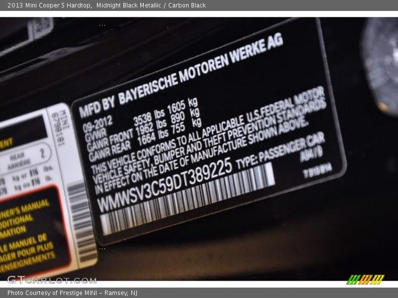 2013 Cooper S Hardtop Midnight Black Metallic Color Code A94