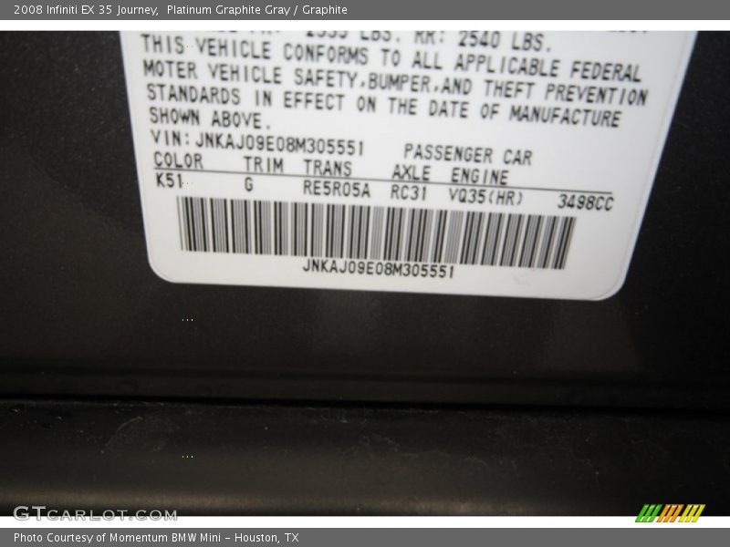 Platinum Graphite Gray / Graphite 2008 Infiniti EX 35 Journey