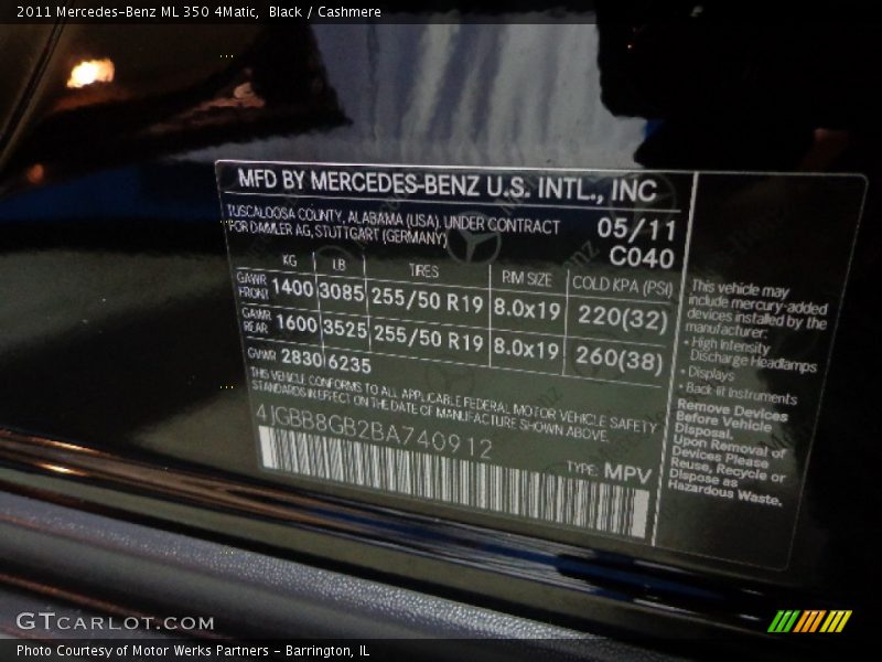 Black / Cashmere 2011 Mercedes-Benz ML 350 4Matic