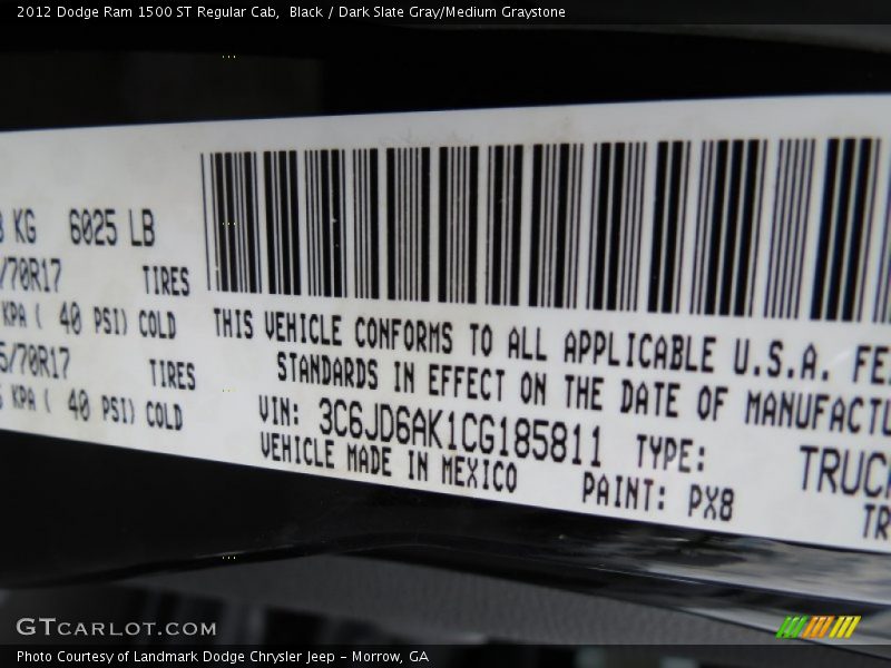 Black / Dark Slate Gray/Medium Graystone 2012 Dodge Ram 1500 ST Regular Cab