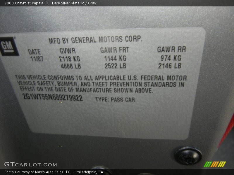Dark Silver Metallic / Gray 2008 Chevrolet Impala LT