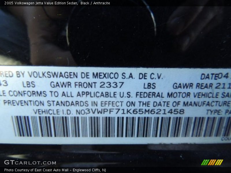 Black / Anthracite 2005 Volkswagen Jetta Value Edition Sedan