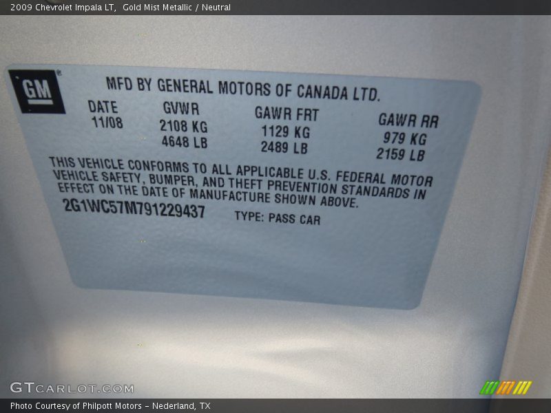 Gold Mist Metallic / Neutral 2009 Chevrolet Impala LT