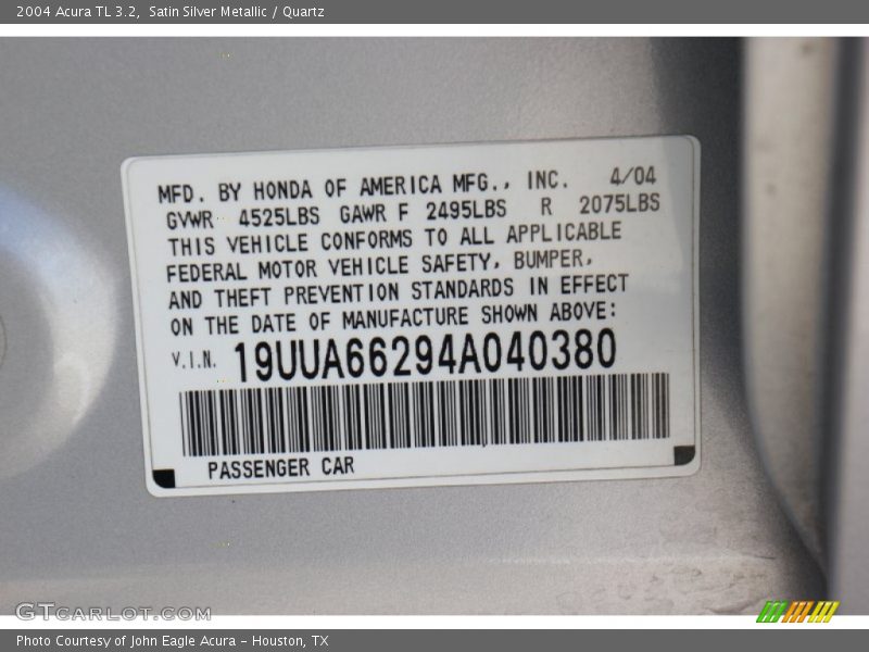 Satin Silver Metallic / Quartz 2004 Acura TL 3.2