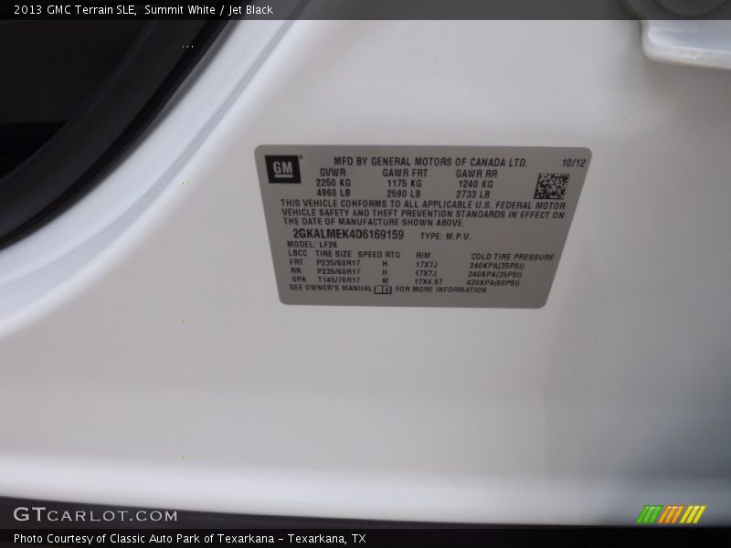 Summit White / Jet Black 2013 GMC Terrain SLE