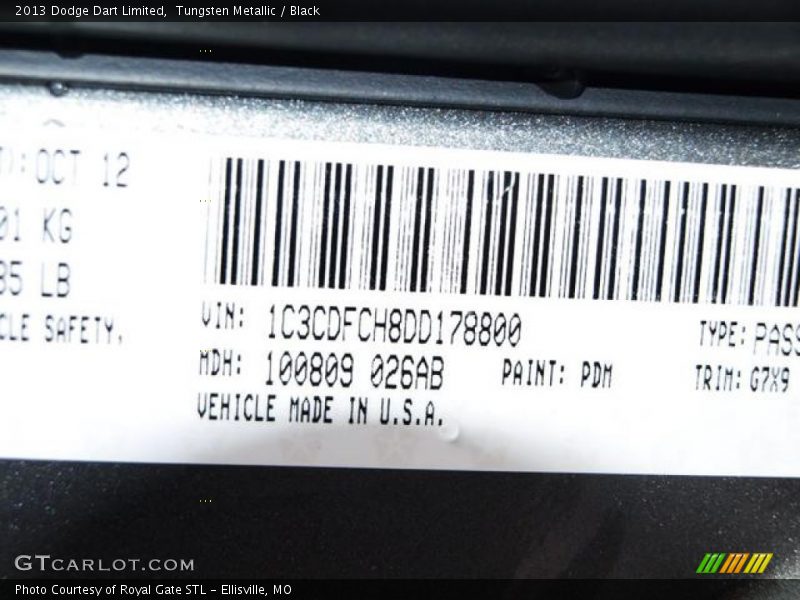 Tungsten Metallic / Black 2013 Dodge Dart Limited