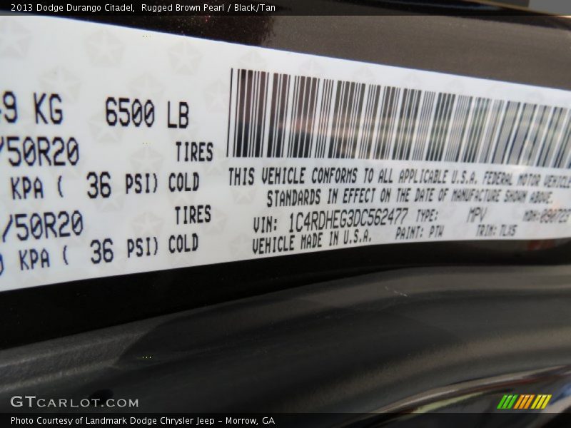 2013 Durango Citadel Rugged Brown Pearl Color Code PTW