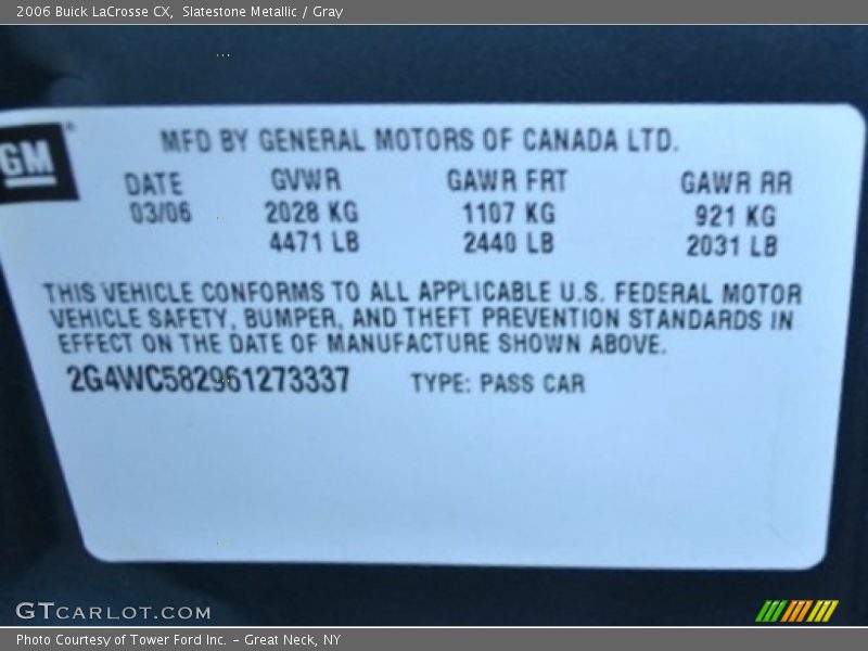 Slatestone Metallic / Gray 2006 Buick LaCrosse CX