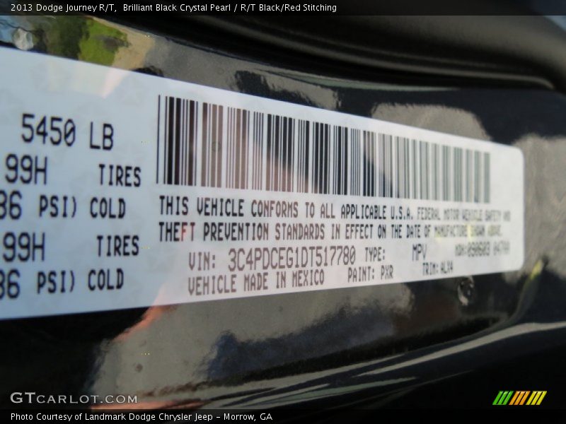 Brilliant Black Crystal Pearl / R/T Black/Red Stitching 2013 Dodge Journey R/T