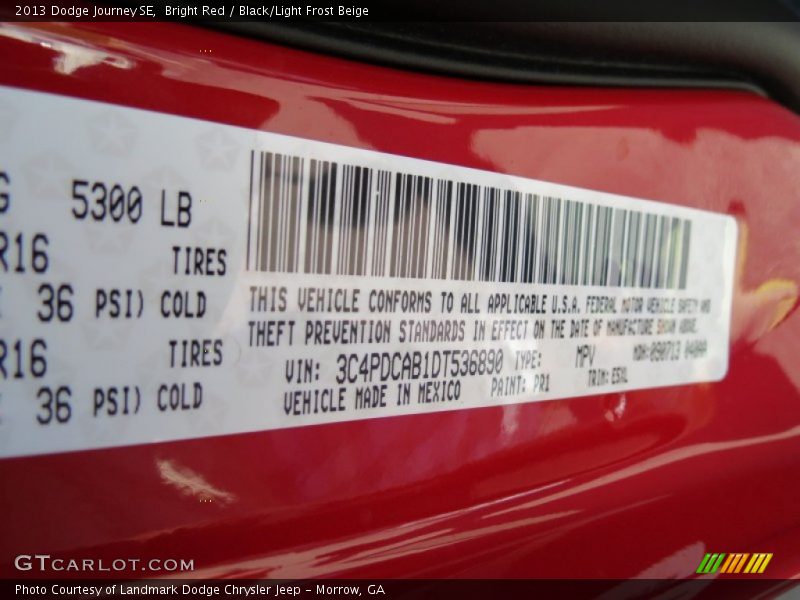 Bright Red / Black/Light Frost Beige 2013 Dodge Journey SE