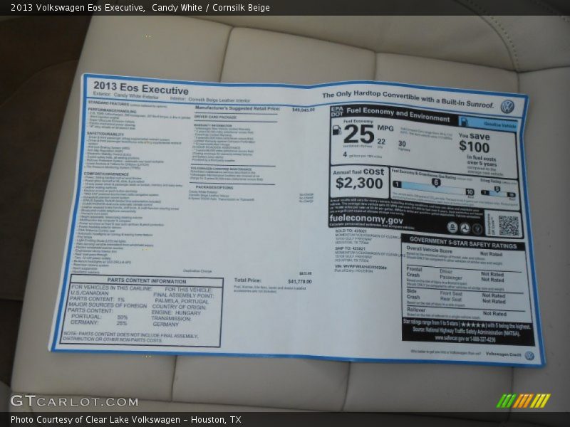 Candy White / Cornsilk Beige 2013 Volkswagen Eos Executive