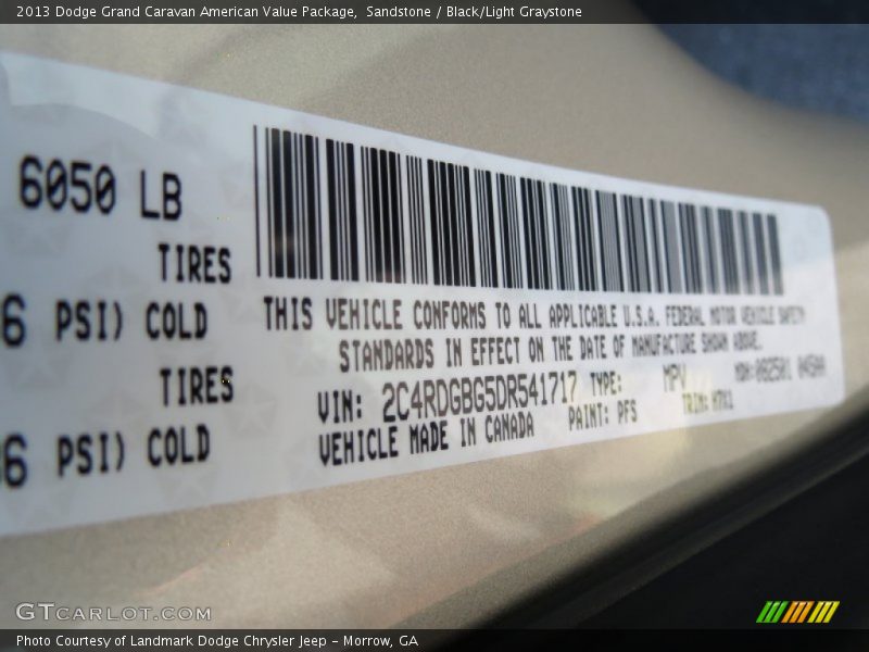 Sandstone / Black/Light Graystone 2013 Dodge Grand Caravan American Value Package