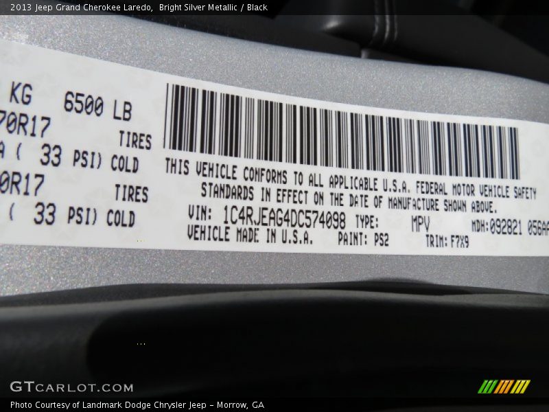 Bright Silver Metallic / Black 2013 Jeep Grand Cherokee Laredo