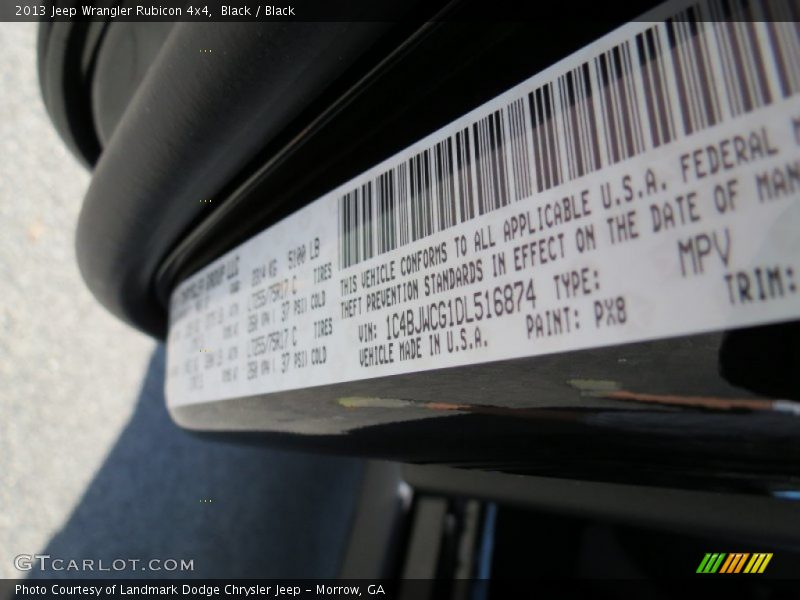2013 Wrangler Rubicon 4x4 Black Color Code PX8