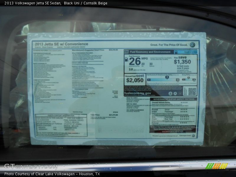  2013 Jetta SE Sedan Window Sticker