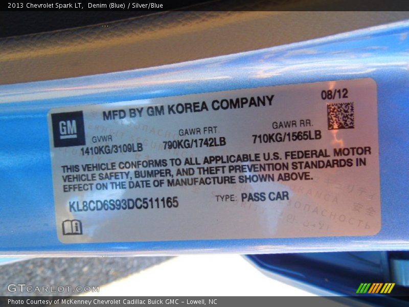 Denim (Blue) / Silver/Blue 2013 Chevrolet Spark LT