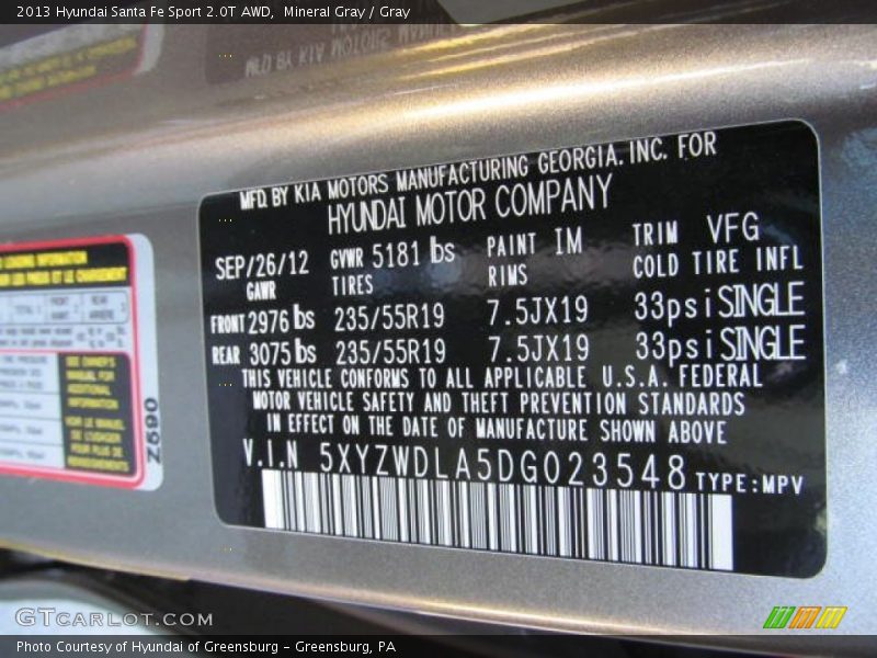 2013 Santa Fe Sport 2.0T AWD Mineral Gray Color Code IM