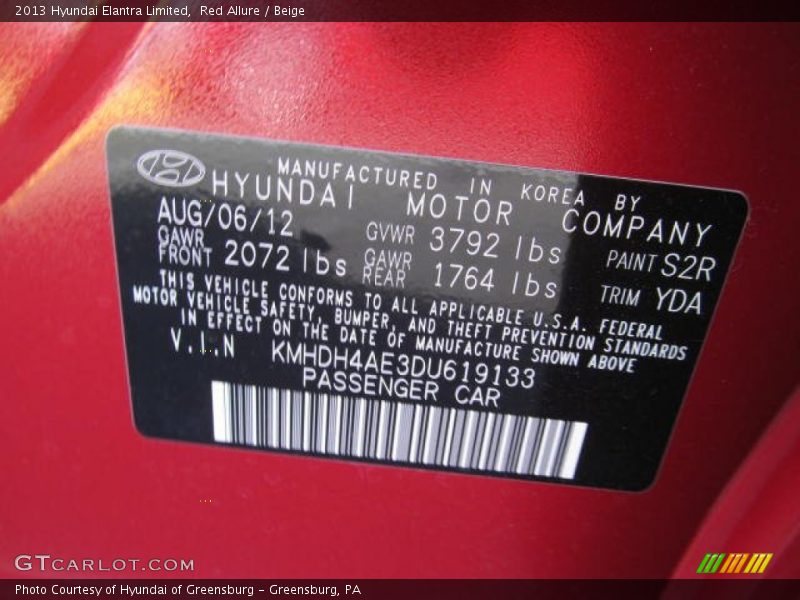 Red Allure / Beige 2013 Hyundai Elantra Limited