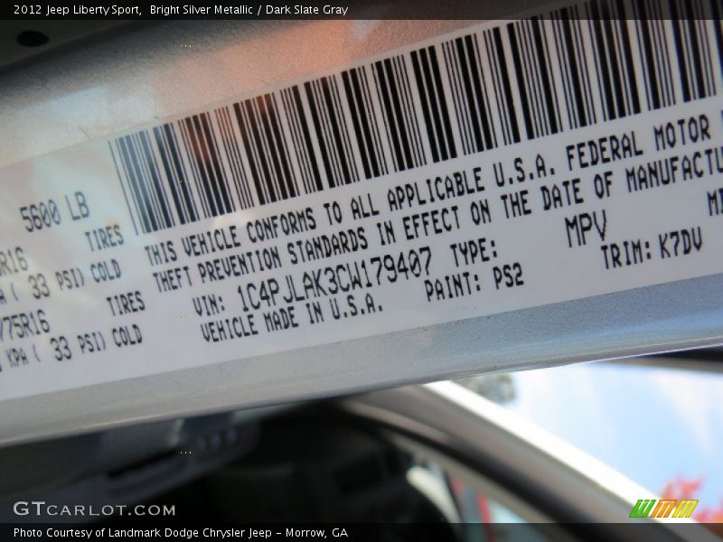 Bright Silver Metallic / Dark Slate Gray 2012 Jeep Liberty Sport