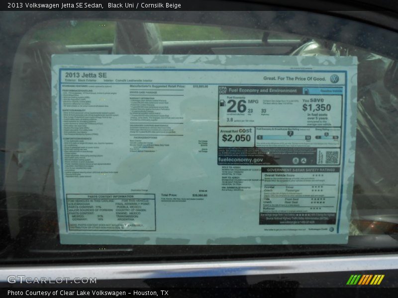  2013 Jetta SE Sedan Window Sticker