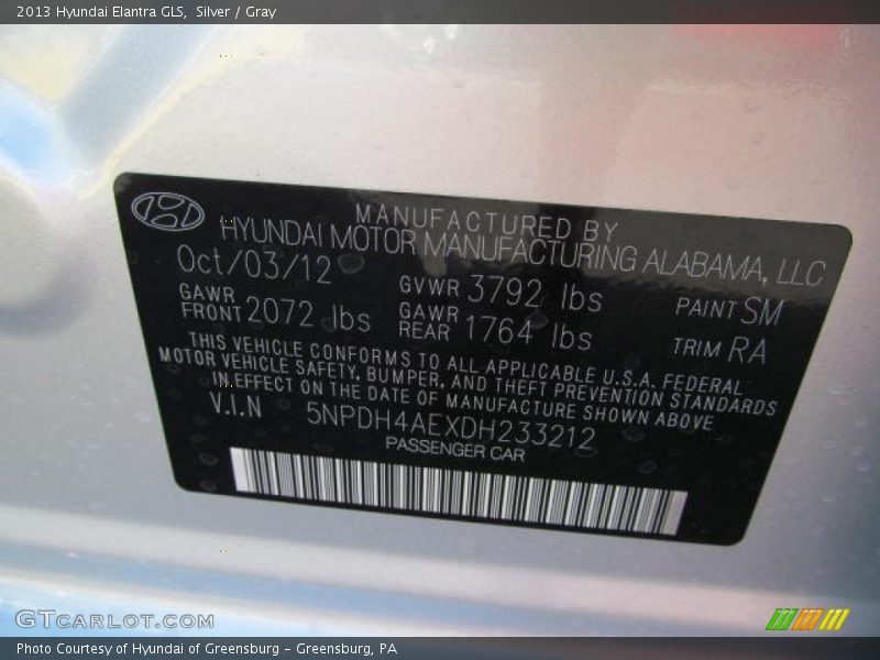 Silver / Gray 2013 Hyundai Elantra GLS
