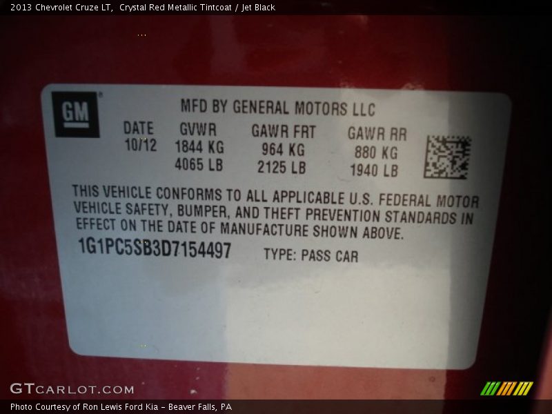 Crystal Red Metallic Tintcoat / Jet Black 2013 Chevrolet Cruze LT