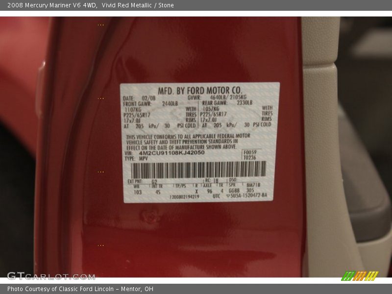 Vivid Red Metallic / Stone 2008 Mercury Mariner V6 4WD