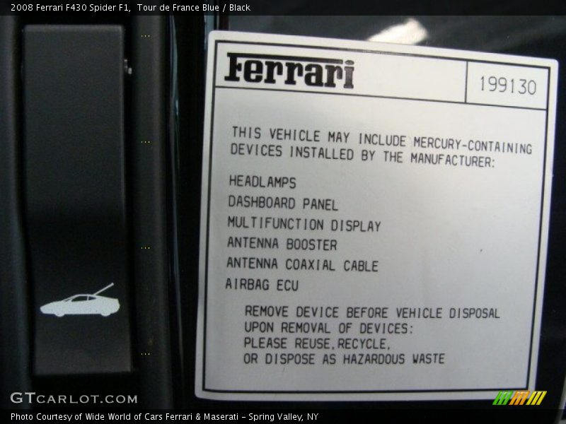 Info Tag of 2008 F430 Spider F1