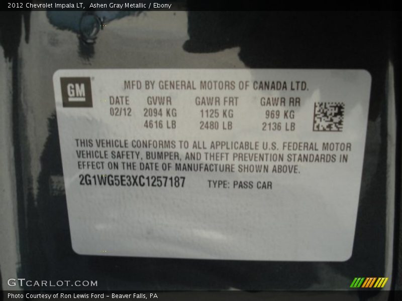 Ashen Gray Metallic / Ebony 2012 Chevrolet Impala LT