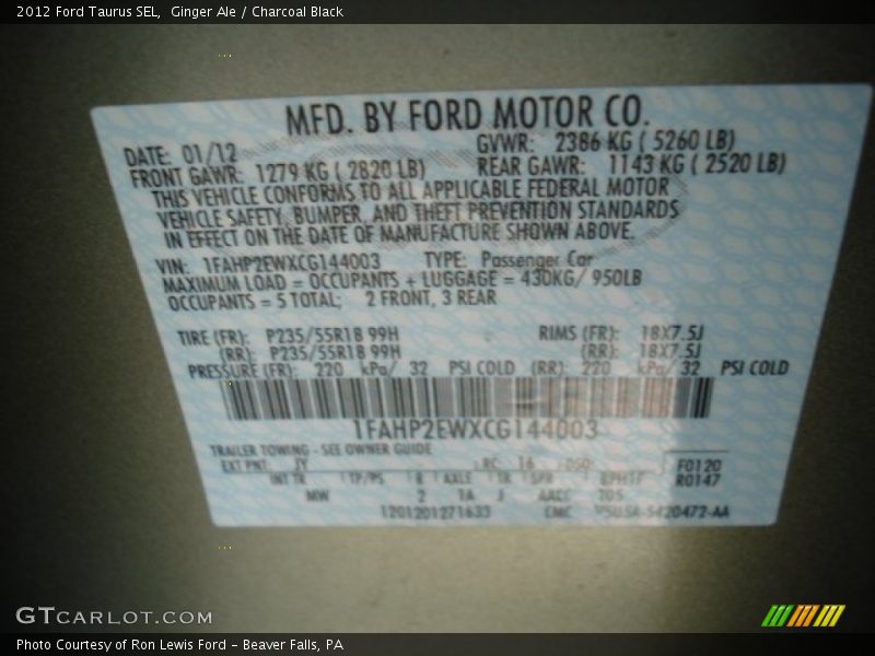 Ginger Ale / Charcoal Black 2012 Ford Taurus SEL