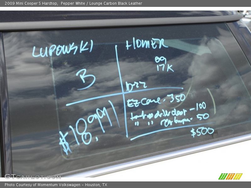 Pepper White / Lounge Carbon Black Leather 2009 Mini Cooper S Hardtop