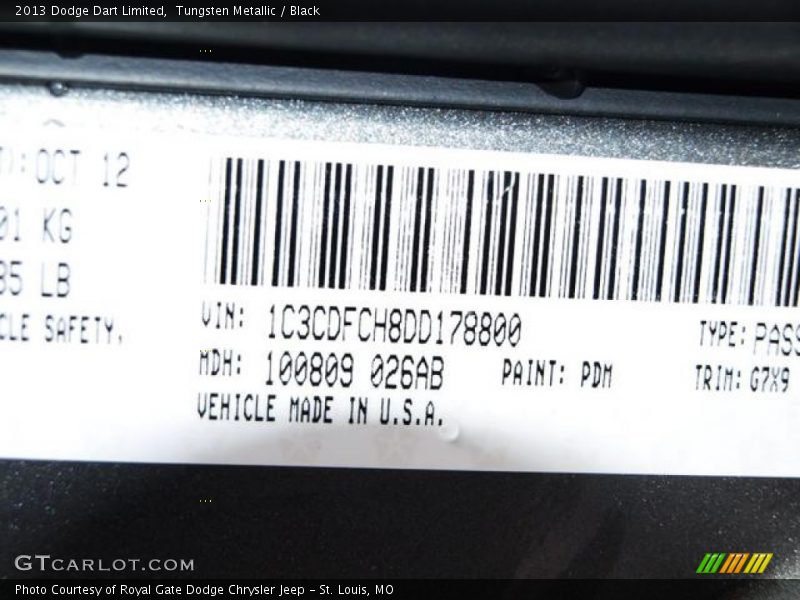 2013 Dart Limited Tungsten Metallic Color Code PDM