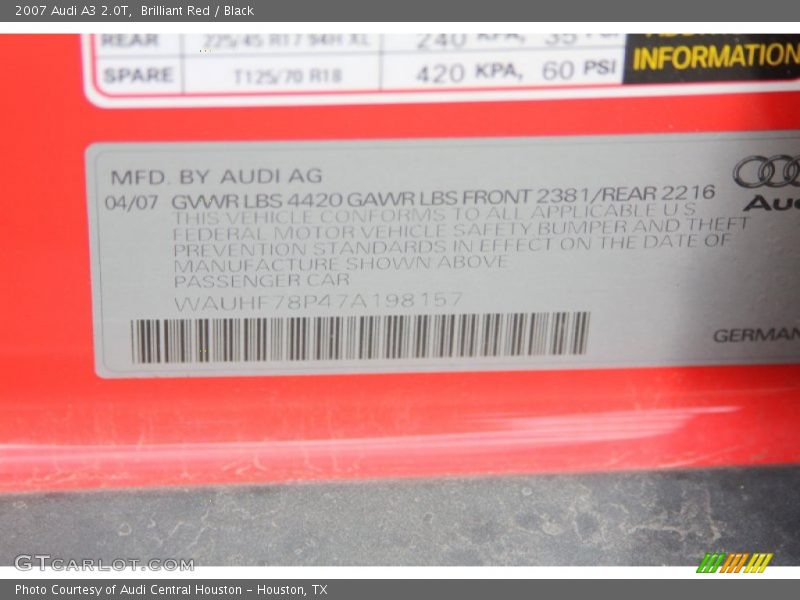 Brilliant Red / Black 2007 Audi A3 2.0T