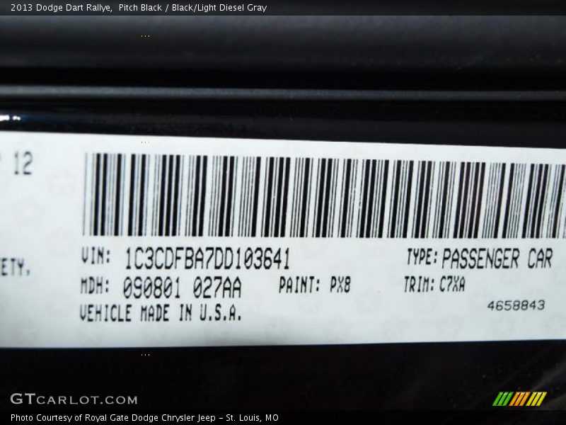 Pitch Black / Black/Light Diesel Gray 2013 Dodge Dart Rallye