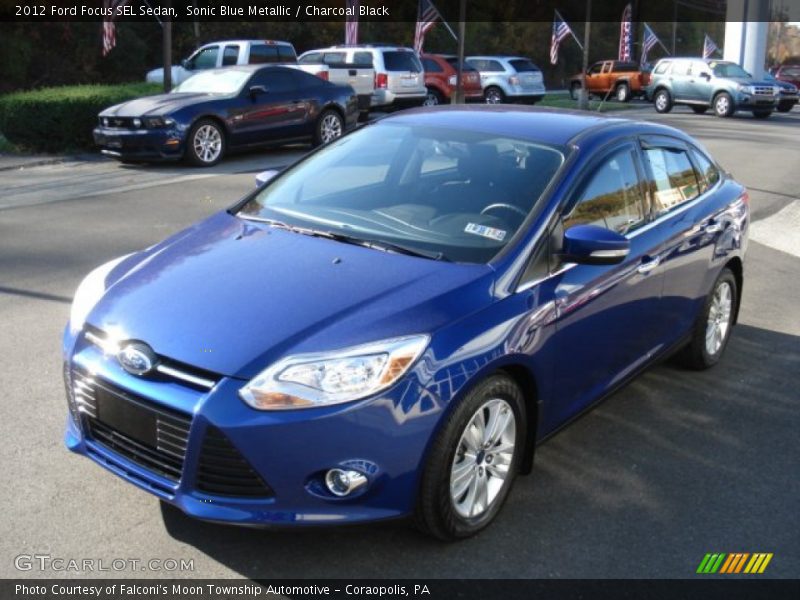 Sonic Blue Metallic / Charcoal Black 2012 Ford Focus SEL Sedan