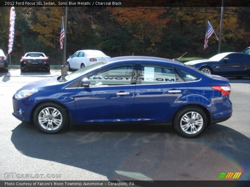 Sonic Blue Metallic / Charcoal Black 2012 Ford Focus SEL Sedan