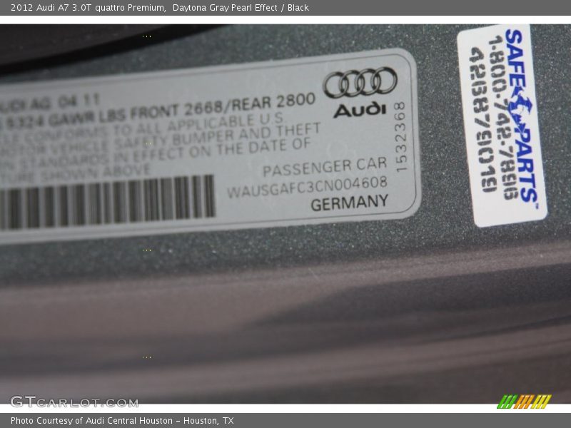Daytona Gray Pearl Effect / Black 2012 Audi A7 3.0T quattro Premium