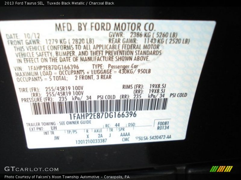 Tuxedo Black Metallic / Charcoal Black 2013 Ford Taurus SEL