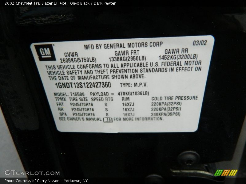 Onyx Black / Dark Pewter 2002 Chevrolet TrailBlazer LT 4x4