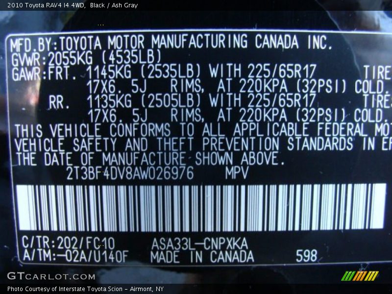 Black / Ash Gray 2010 Toyota RAV4 I4 4WD