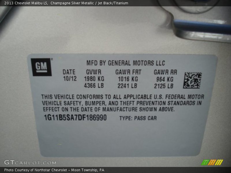 Champagne Silver Metallic / Jet Black/Titanium 2013 Chevrolet Malibu LS