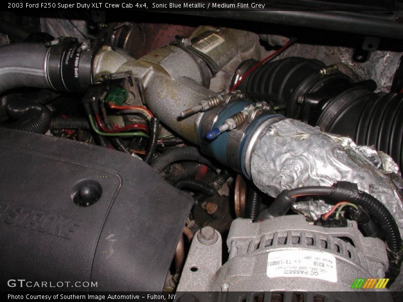 Sonic Blue Metallic / Medium Flint Grey 2003 Ford F250 Super Duty XLT Crew Cab 4x4