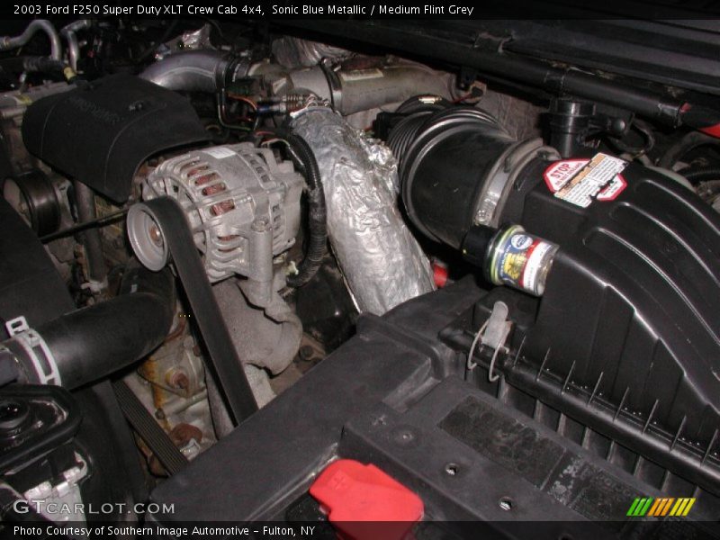 Sonic Blue Metallic / Medium Flint Grey 2003 Ford F250 Super Duty XLT Crew Cab 4x4