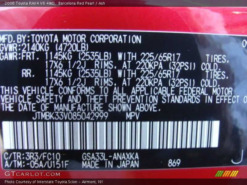 Barcelona Red Pearl / Ash 2008 Toyota RAV4 V6 4WD