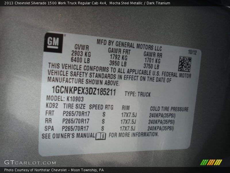 Mocha Steel Metallic / Dark Titanium 2013 Chevrolet Silverado 1500 Work Truck Regular Cab 4x4